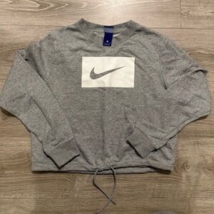 Nike Cropped Gray Crew Sweatshirt with White Logo Box